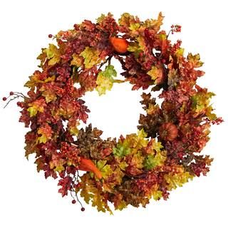32" Oak Leaf, Berries & Pumpkin Artificial Autumn Wreath | Michaels Stores
