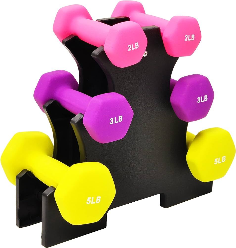 Signature Fitness Set of 6 Neoprene Dumbbell Hand Weights, Anti-Slip, Anti-roll, Hex Shape Colorf... | Amazon (US)