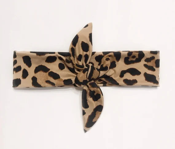 Personalized Tan Leopard Tie Headband | Etsy (US)