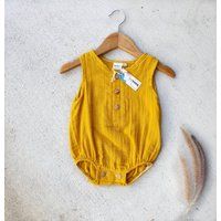 Organic Double Gauze Bubble Romper in Mustard | Unisex Summer Muslin Playsuit Boys Girls Clothes Boh | Etsy (US)
