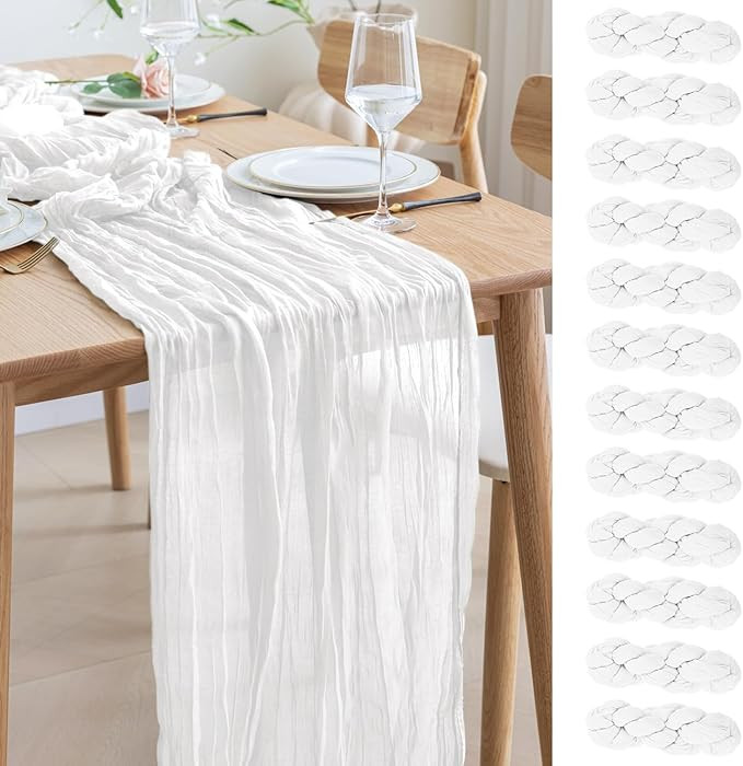 Asee'm 12pcs Cheesecloth Table Runner 120 Inches Long Ivory Boho Gauze Cheese Cloth Runner 10FT R... | Amazon (US)