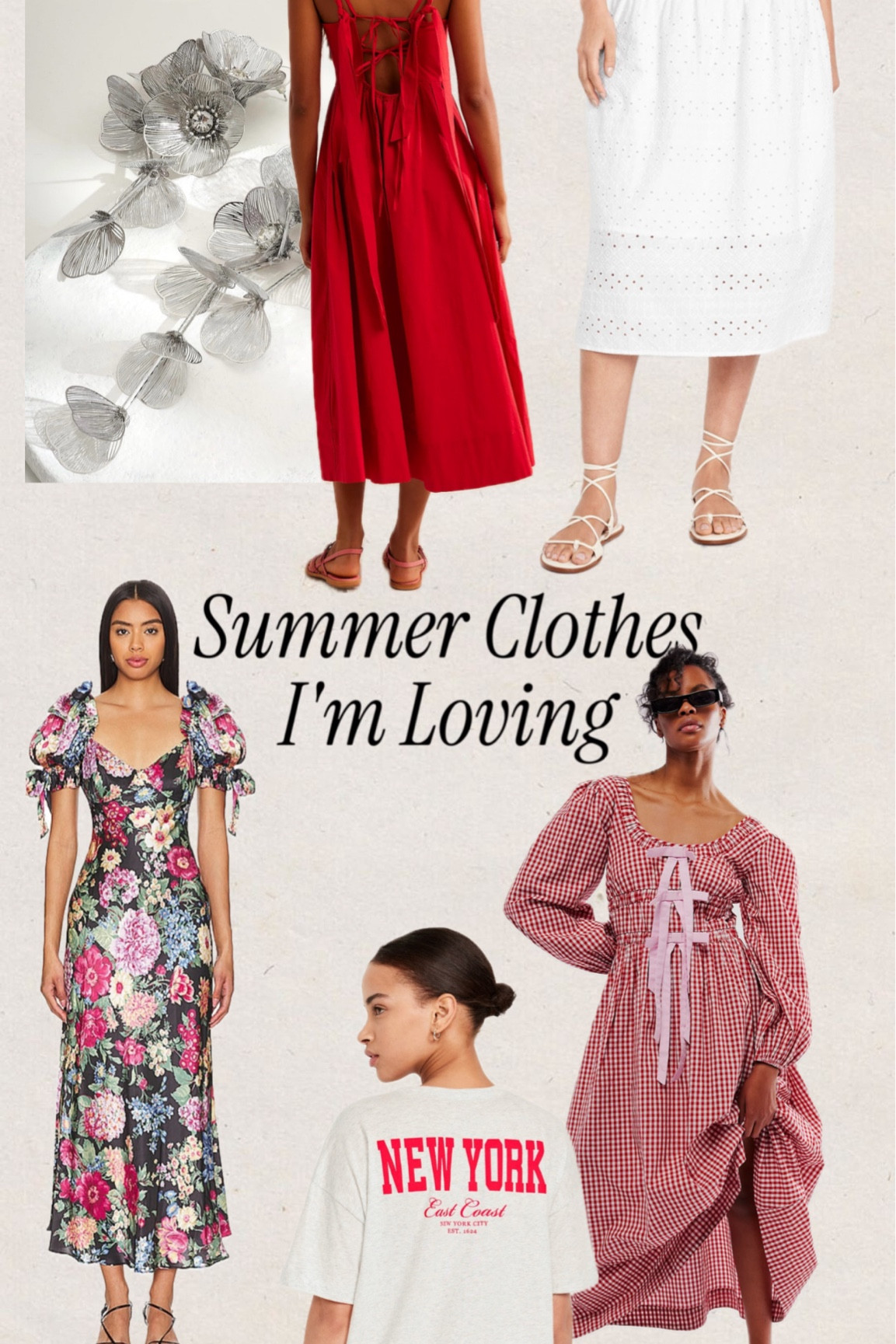 Summer pieces I have and love/recommend!

Sizing:
Red dress - small
White skirt - medium
Floral dress - small
T-shirt - medium
Checkered dress - UK 12
Swim - mediumm