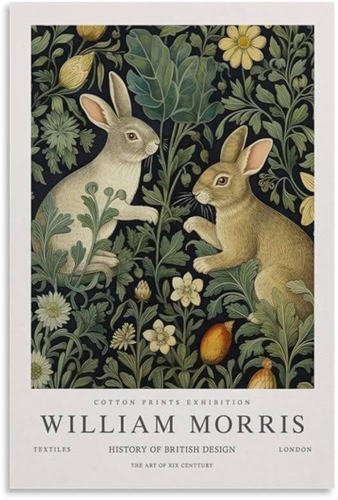 William Morris Flower Wall Art Rabbit Plant Poster Canvas Wall Art Farmhouse Gallery Aesthetic Ro... | Amazon (US)