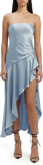 Lorenza Strapless Asymmetric Hem Satin Cocktail Dress | Nordstrom