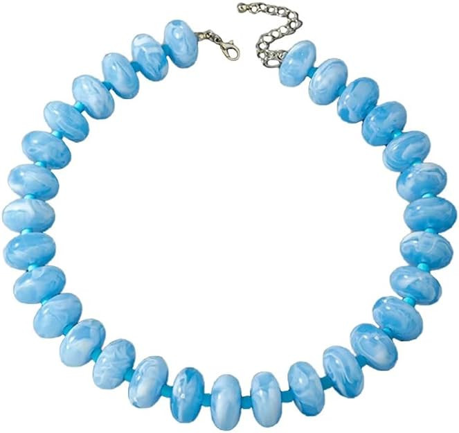 Chunky Beaded Necklace for Women, Bohemian Style, Colorful Irregular Resin Flat Beads Choker, Adj... | Amazon (US)