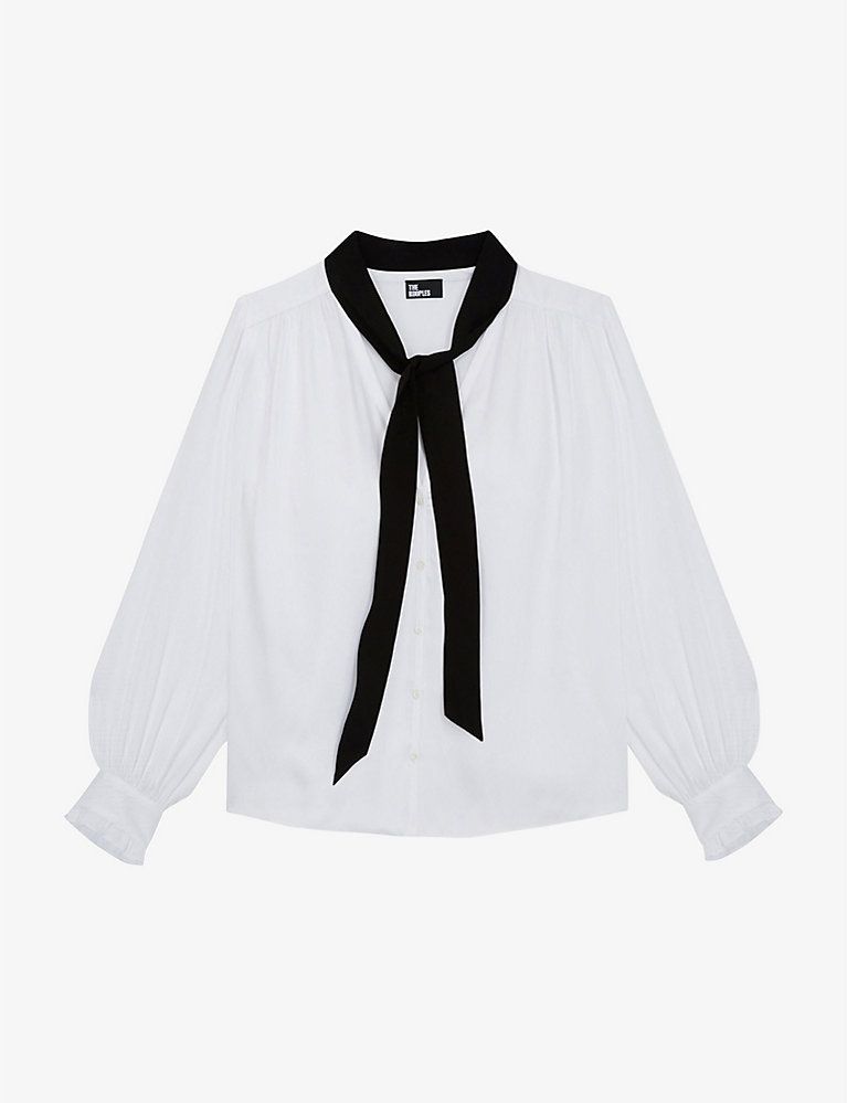 THE KOOPLES Contrast neck-tie satin blouse | Selfridges