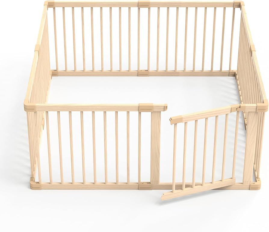 Wooden Baby Playpen, Large Size Adjustable Baby Playard for Babies and Toddlers with Safety Gate,... | Amazon (US)