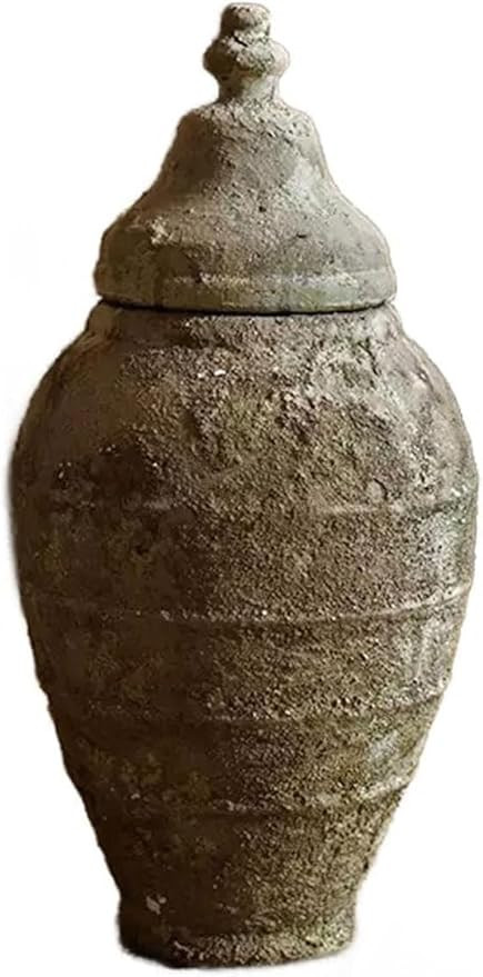 Vase with Lid Clay Ceramic Ornament Decor Retro Flower Arrangement Desktop Hotel Study Living Roo... | Amazon (US)