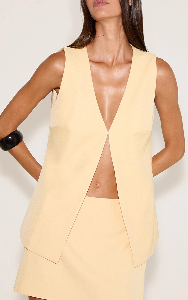Butter Yellow Woven Tailored Hook And Eye Vest | Co-ords | PrettyLittleThing US