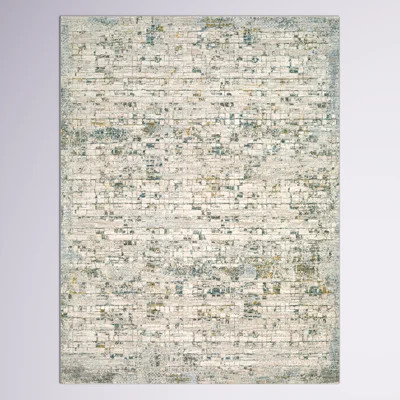 Abstract Machine Made Power Loomed Polyester Area Rug in Teal/Olive/Beige | Wayfair North America