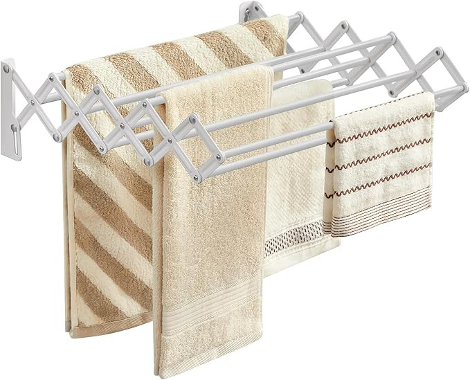 SONGMICS Clothes Drying Rack, Wall-Mounted, 9 Staggered Hanging Rods | Amazon (US)