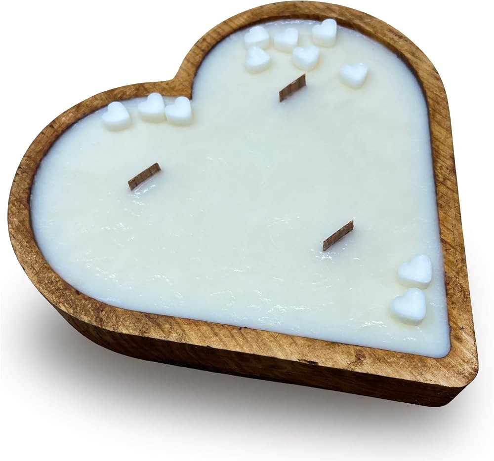 Heart Candle - 3 Wick Heart Shaped Candles, 10x10x1.5 Inch Wooden Dough Bowl in Conversation Hear... | Amazon (US)