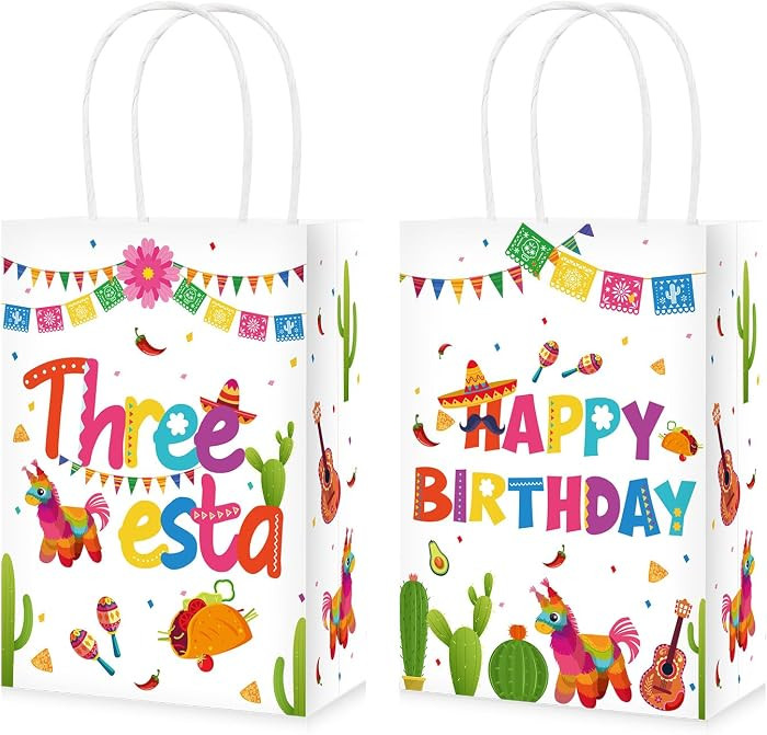 Greencian 16Pcs Three Esta Party Favors Bags Mexican Fiesta Candy Treat Gift Goodie Bags with Han... | Amazon (US)