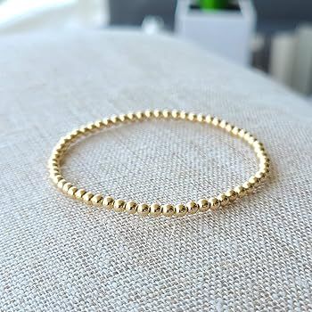 Anela 14kt Gold Filled Bracelet, 3mm Beads, Stretch and Stackable, Hand Made in USA | Amazon (US)