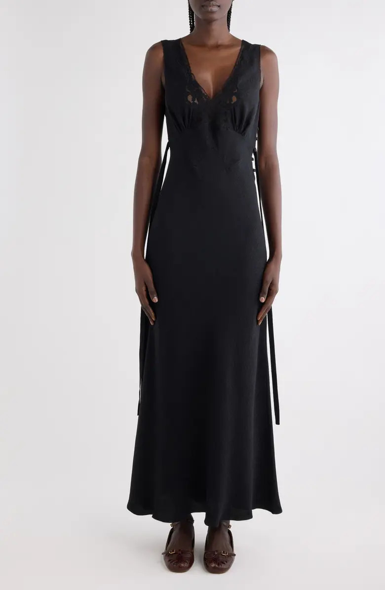 Lace Trim Floral Jacquard Silk Column Dress | Nordstrom