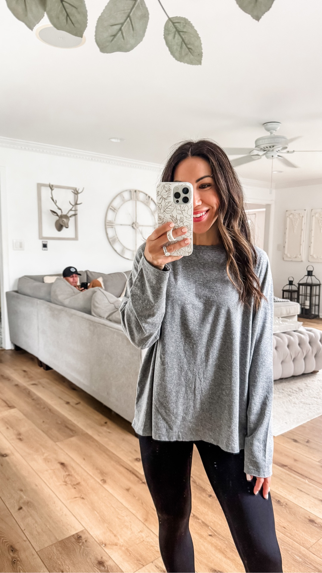 Small gray long sleeve T-shirt. Sneakers size down half.

#LTKOver40