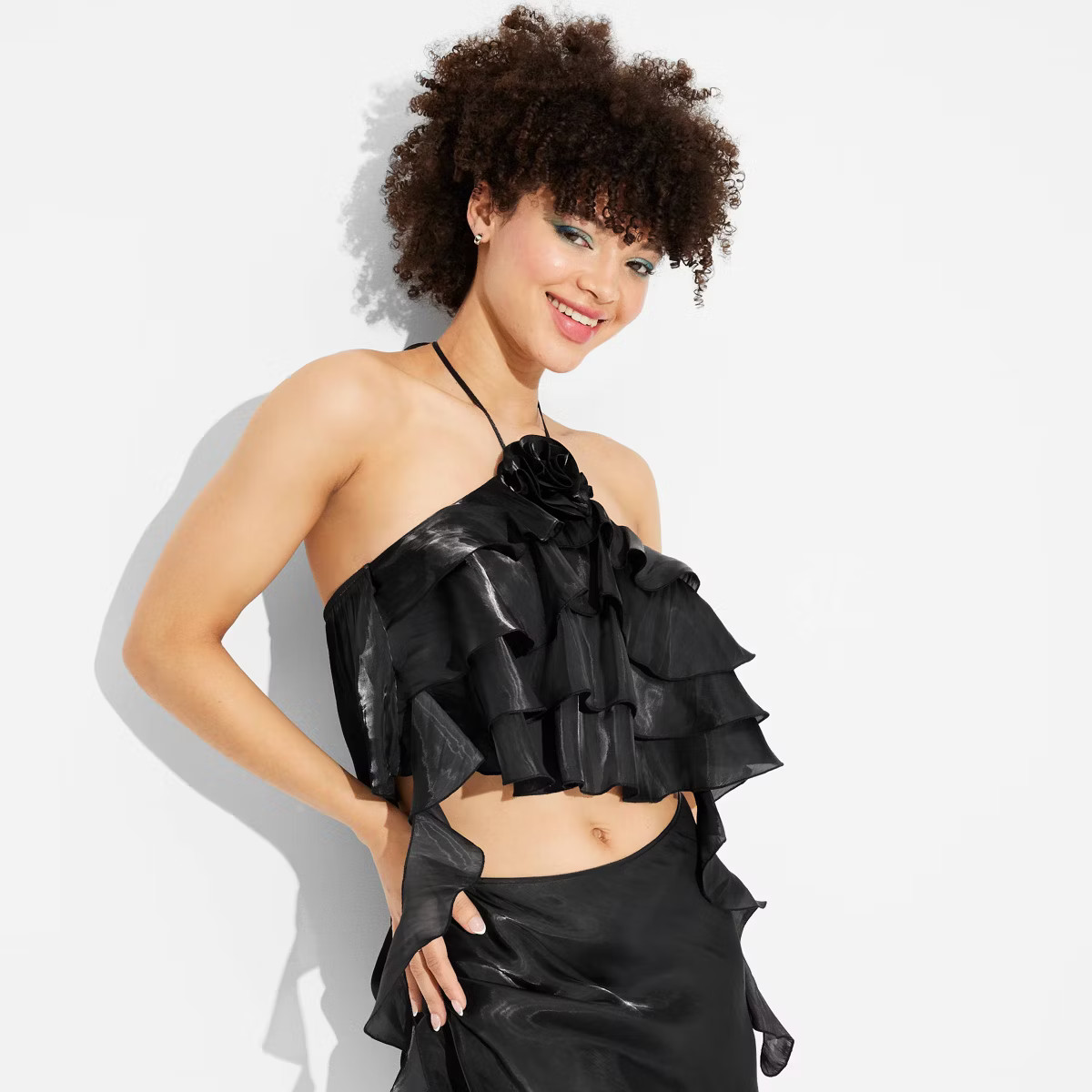 Women's Satin Ruffle Rosette Halter Top - Wild Fable™ | Target