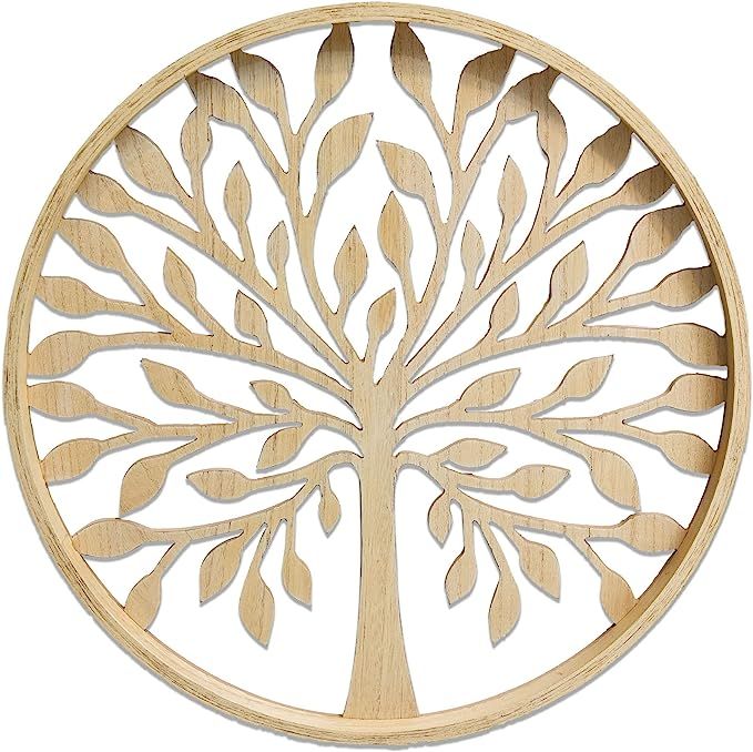 Sheffield Home 20 Inch Round Tree of Life Wood Wall Décor, Natural Finish | Amazon (US)