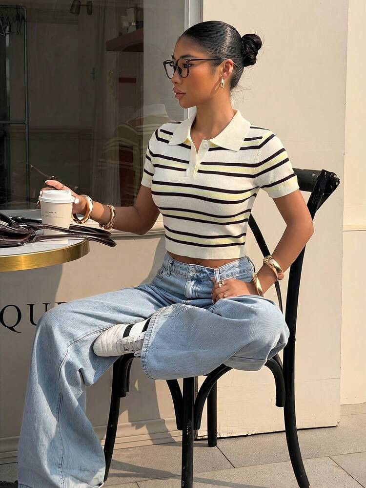 Muchica Black And White Stripe Knit Bodycon Sweater For Women Brunch Summer Casual Preppy | SHEIN
