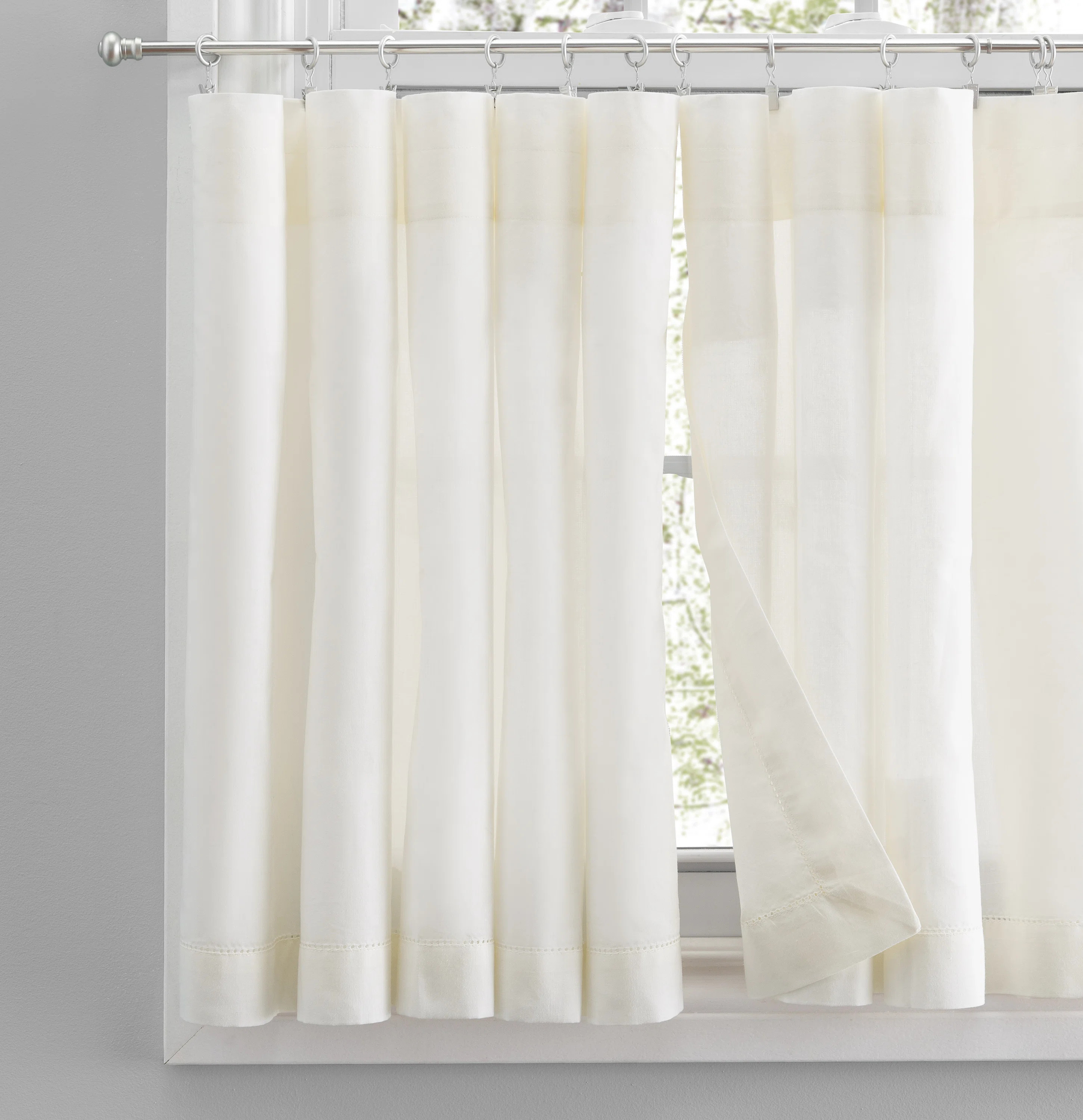 Birch Lane™ Blandford Premium 100% Cotton Hemstitch Semi-Sheer Cafe Curtain/Tailored Tier Pair ... | Wayfair North America