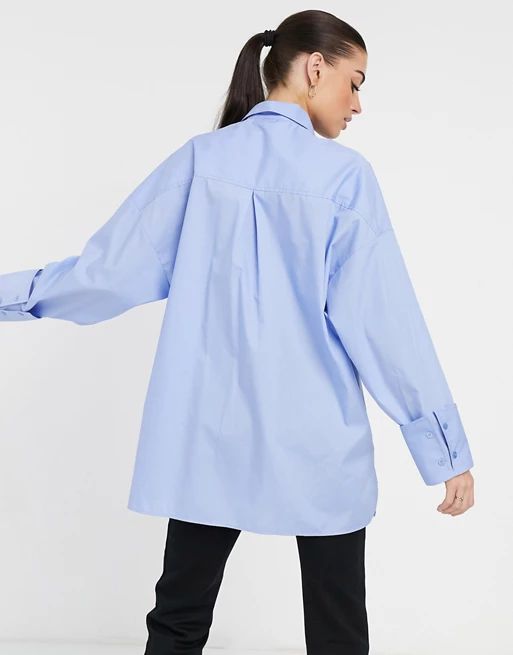 ASOS DESIGN super oversized relaxed cotton dad shirt in light blue | ASOS (Global)