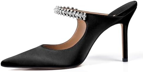 XINIUNIU Heeled Mules for Women Rhinestone Heels Pointed Toe Slip On 4 Inch Stiletto Closed Toe S... | Amazon (US)