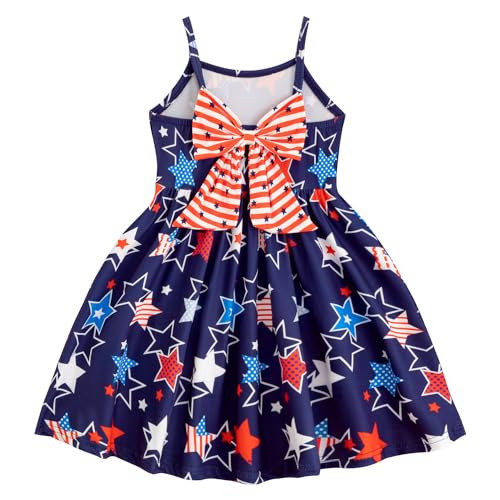 Geoyune Little Girls 4th og July Dress Kids Backless Bowknot Dresses Toddler Summer Sundress 5T | Amazon (US)