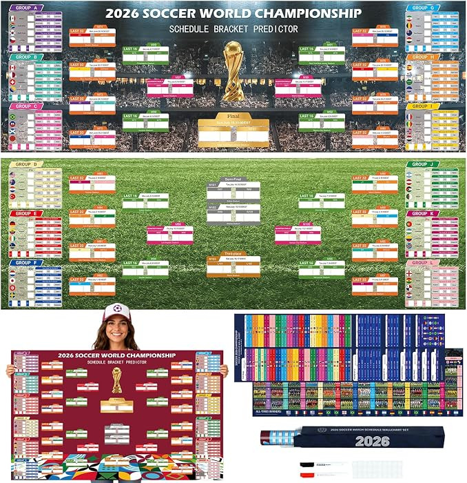 World Soccer Bracket Poster 3PCS Set, 40 x 26 Inches Dry Erase Double Sided Wall Chart with Group... | Amazon (US)