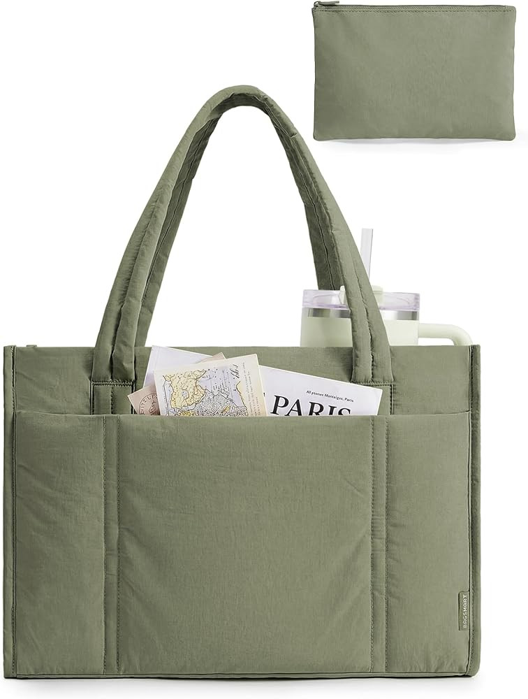 BAGSMART Tote Bag for Women, 2Pc Puffer Tote Bag with Zipper, Quilted Work Tote Teacher Bag Shoul... | Amazon (US)
