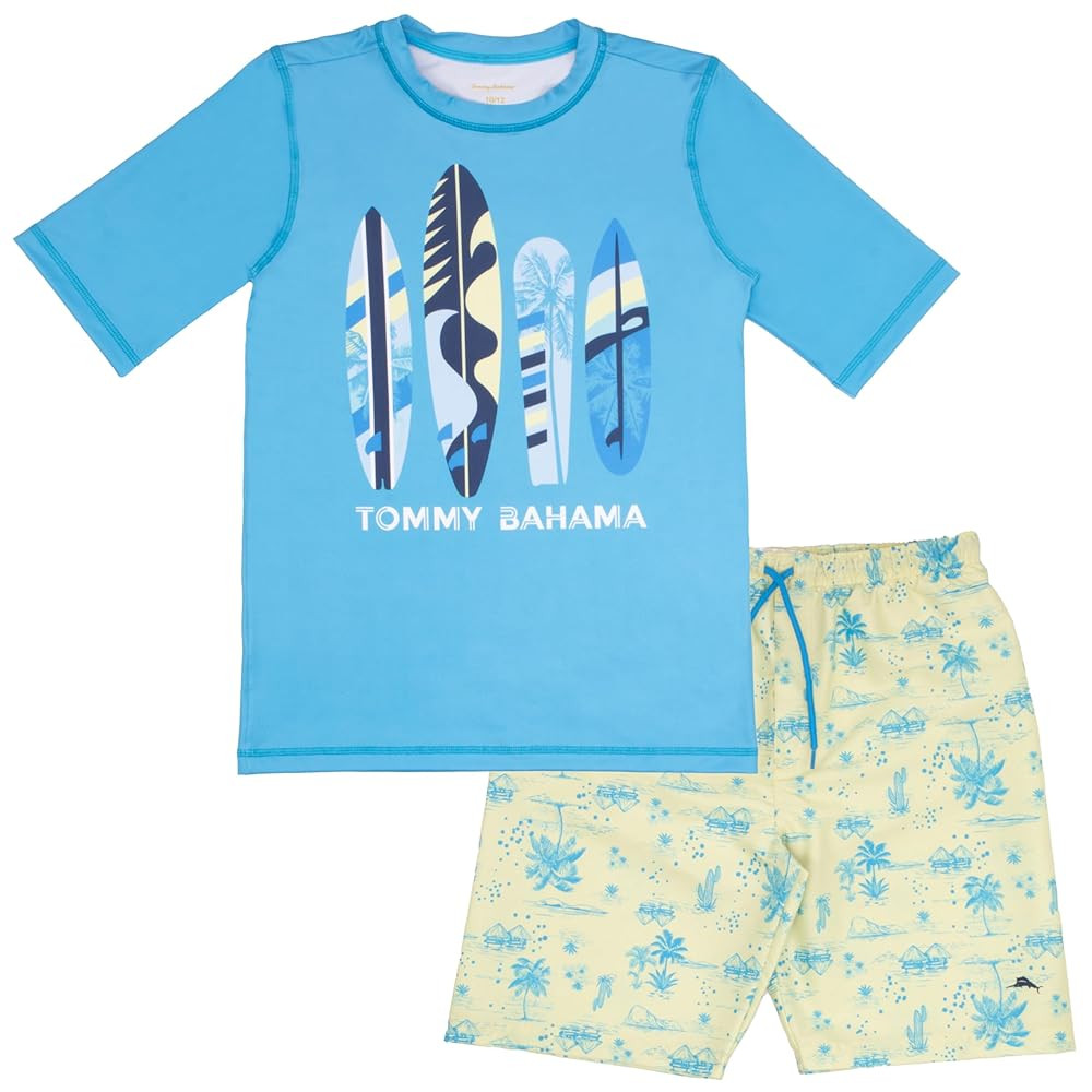 Tommy Bahama Boy's 2-Piece Swimsuit Set, Rash Guard & Swim Trunks 2-Pack Bundle for Kids and Teen... | Amazon (US)