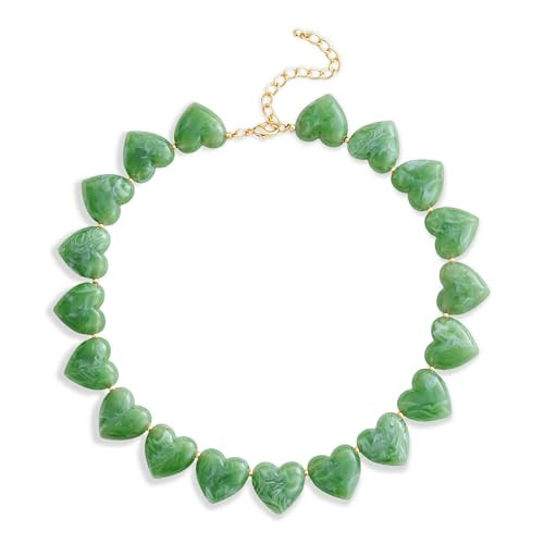 YUJIE Emerald Green Acrylic Heart Bead Necklace for Women Trendy Chunky Statement Heart Choker Ideal Gift for Special Occasions | Amazon (US)