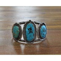 Vintage Turquoise Sterling Silver Cuff Bracelet | Etsy (US)