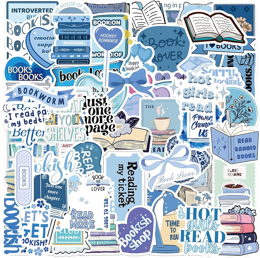 100PCS Bookish Stickers,Blue Book Stickers for Kindle,Reading Decals,Waterproof Vinyl for Water B... | Amazon (US)