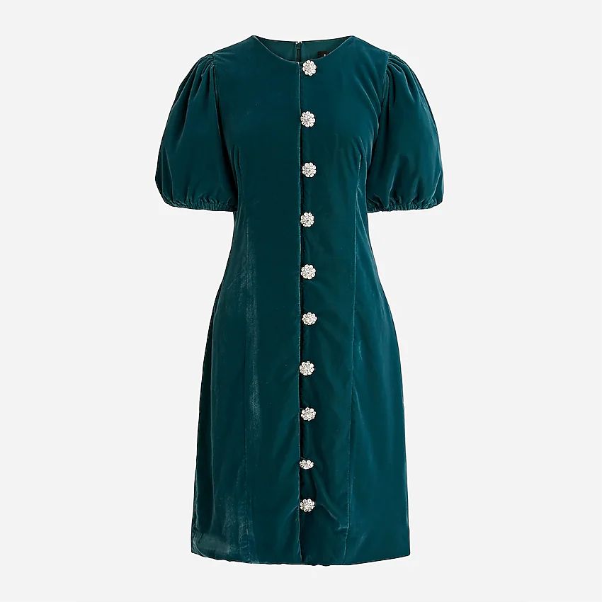 Velvet jeweled button-front mini dress | J.Crew US