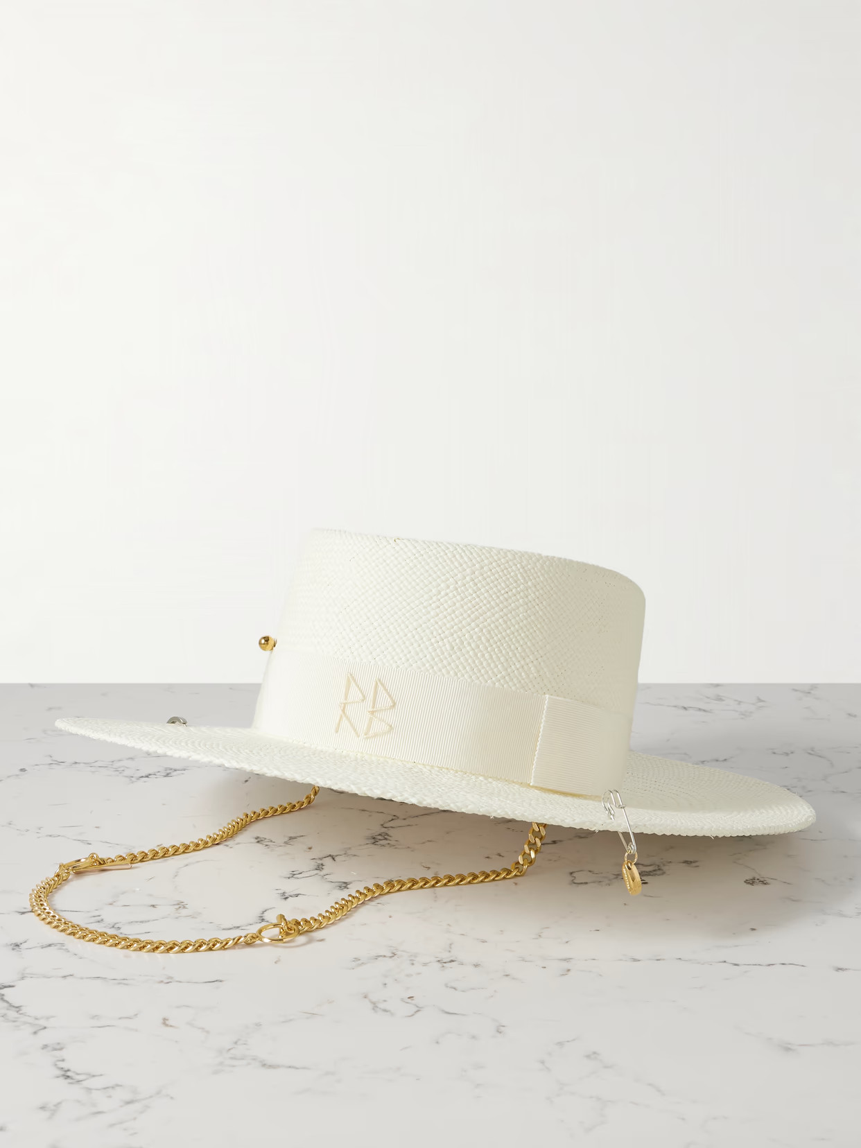 Ruslan Baginskiy - Gambler Grosgrain-trimmed Embellished Straw Hat - Off-white | NET-A-PORTER (US)