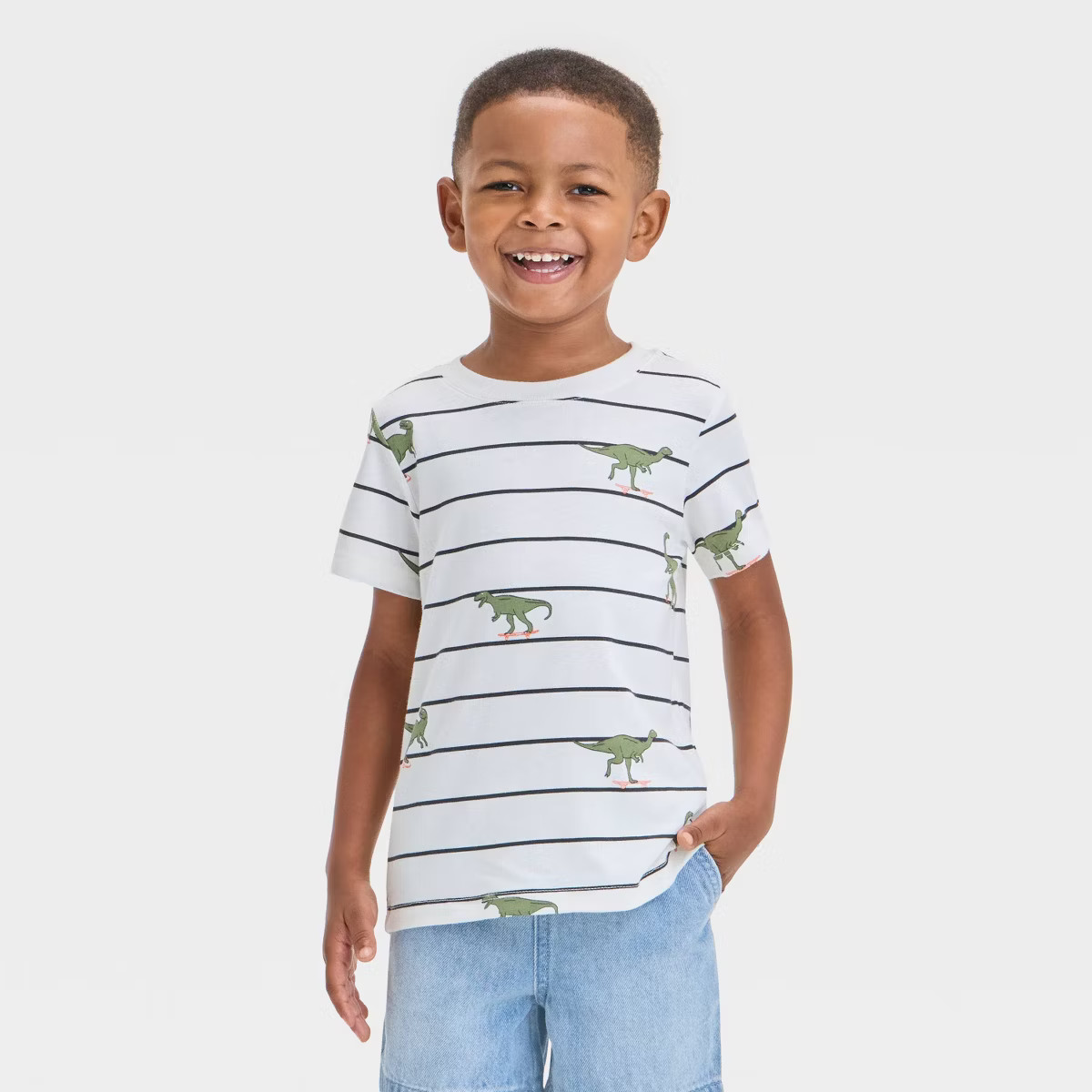 Toddler Boys' Short Sleeve Dino Skateboard T-Shirt - Cat & Jack™ Cream | Target