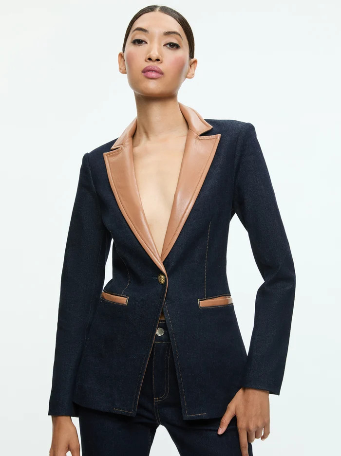 BREANN LONG BLAZER WITH VEGAN COMBO | Alice + Olivia