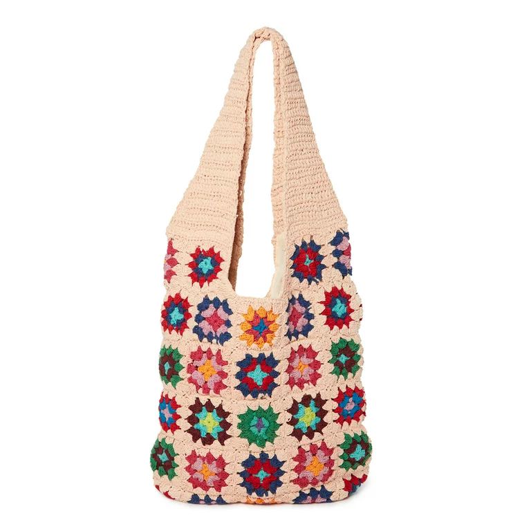 No Boundaries Women’s Festival Crochet Tote Handbag Tan Granny | Walmart (US)