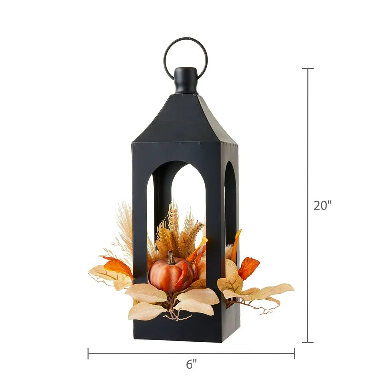 Metal Lantern with Foam Pumpkins & Foliage Tabletop Decor, Multicolor, 11", Fall by Way To Celebr... | Walmart (US)