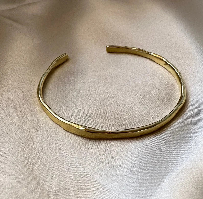 Gold Adjustable Bangle Bracelet, Gold Bangle, Adjustable Simple Bangle, Gold Bracelet, Unisex Bra... | Etsy (US)