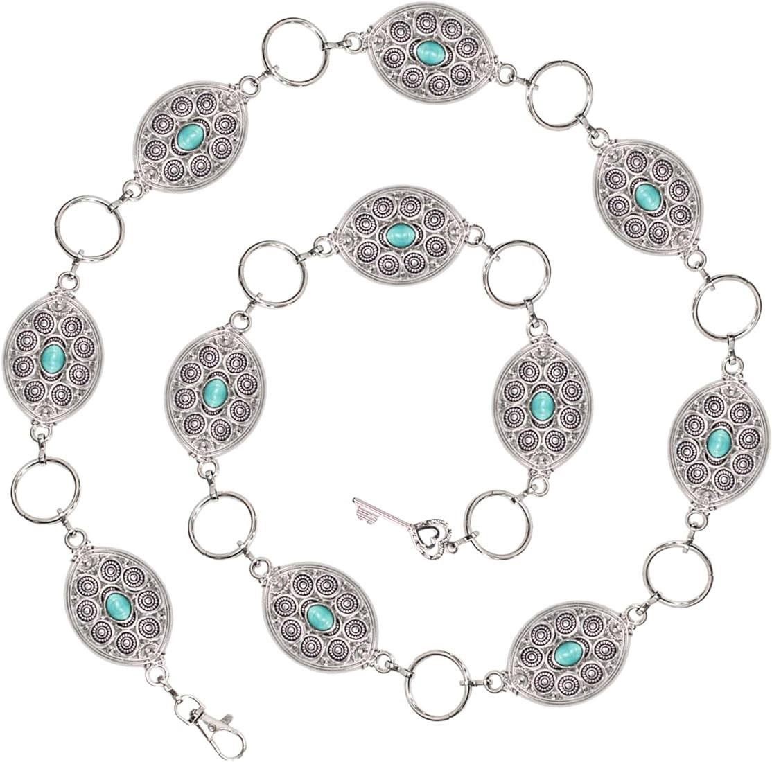 Women's Renaissance Waist Chain Dress Belt Turquoise Stone Retro Concho Chain Belt | Amazon (US)