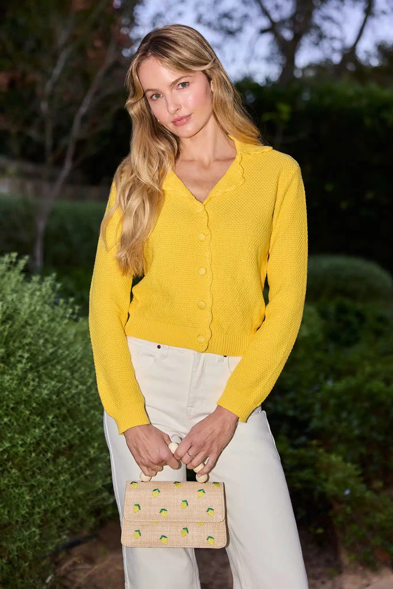 Camille Yellow Scalloped Cardigan | Avara