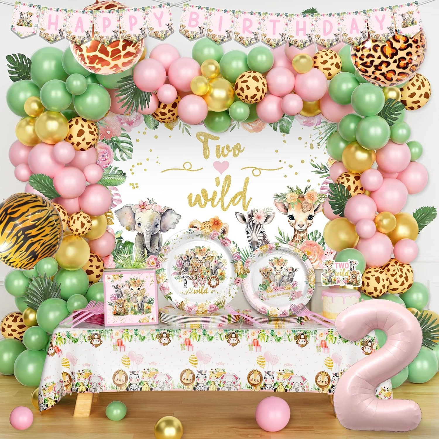 Two Wild Birthday Decorations Girl, Safari Jungle 2nd Themed Party Supplies, 2nd Birthday Decorat... | Amazon (US)