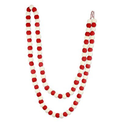 Red and White Handmade Felt Holiday Garland | NOVICA