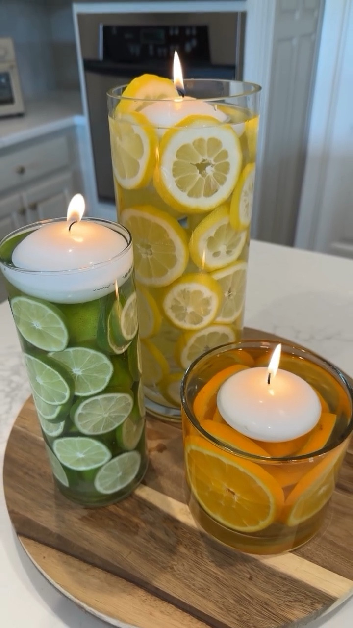 Now that our kitchen is done I actually want to decorate it and do all the island centerpieces 🤪 this was such a fun easy candle holder. I just used some unscented candles from hobby lobby and real fruit obviously! 🍋 🍊 🍋‍🟩

#LTKHome #LTKParties #LTKSeasonal