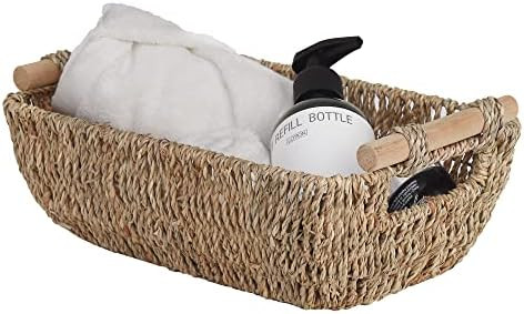 StorageWorks Hand-Woven Small Wicker Baskets, Seagrass Storage Baskets with Wooden Handles, 12" L... | Amazon (US)