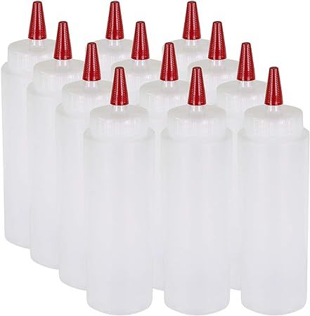 Pinnacle Mercantile 12 Pack Condiment Squeeze Bottles 8-ounce Red Cap Soft Squeeze for Icing, Ket... | Amazon (US)