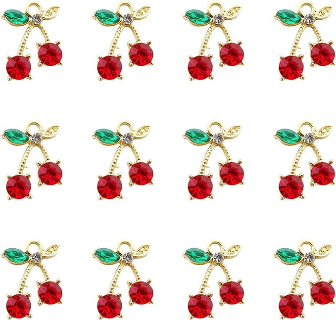 Honbay 20PCS Rhinestone Cherry Charms Pendant Gold Plated Red Cherry Dangle Charms Fruit Charms f... | Amazon (US)