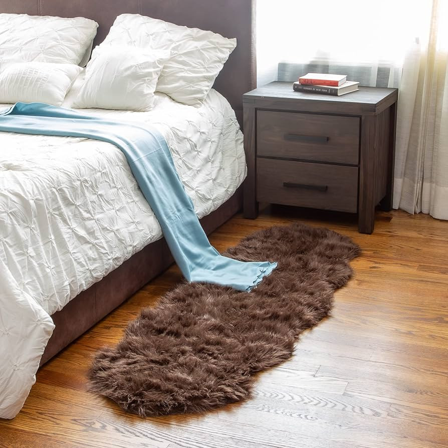 Super Area Rugs Ultra Soft & Fluffy Faux Sheepskin Rug, Dark Brown 2 x 6 Feet Sheepskin Carpet fo... | Amazon (US)