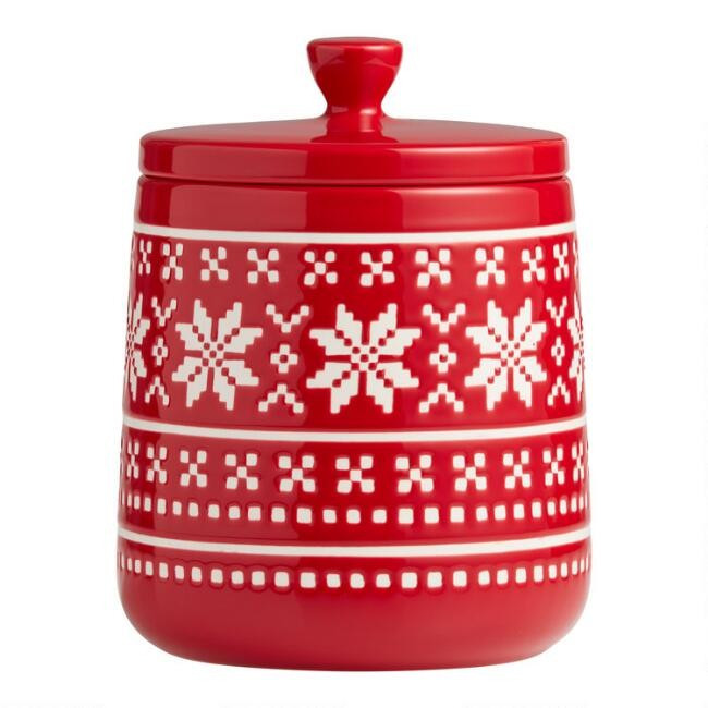 Red and White Fair Isle Ceramic Cookie Jar | World Market